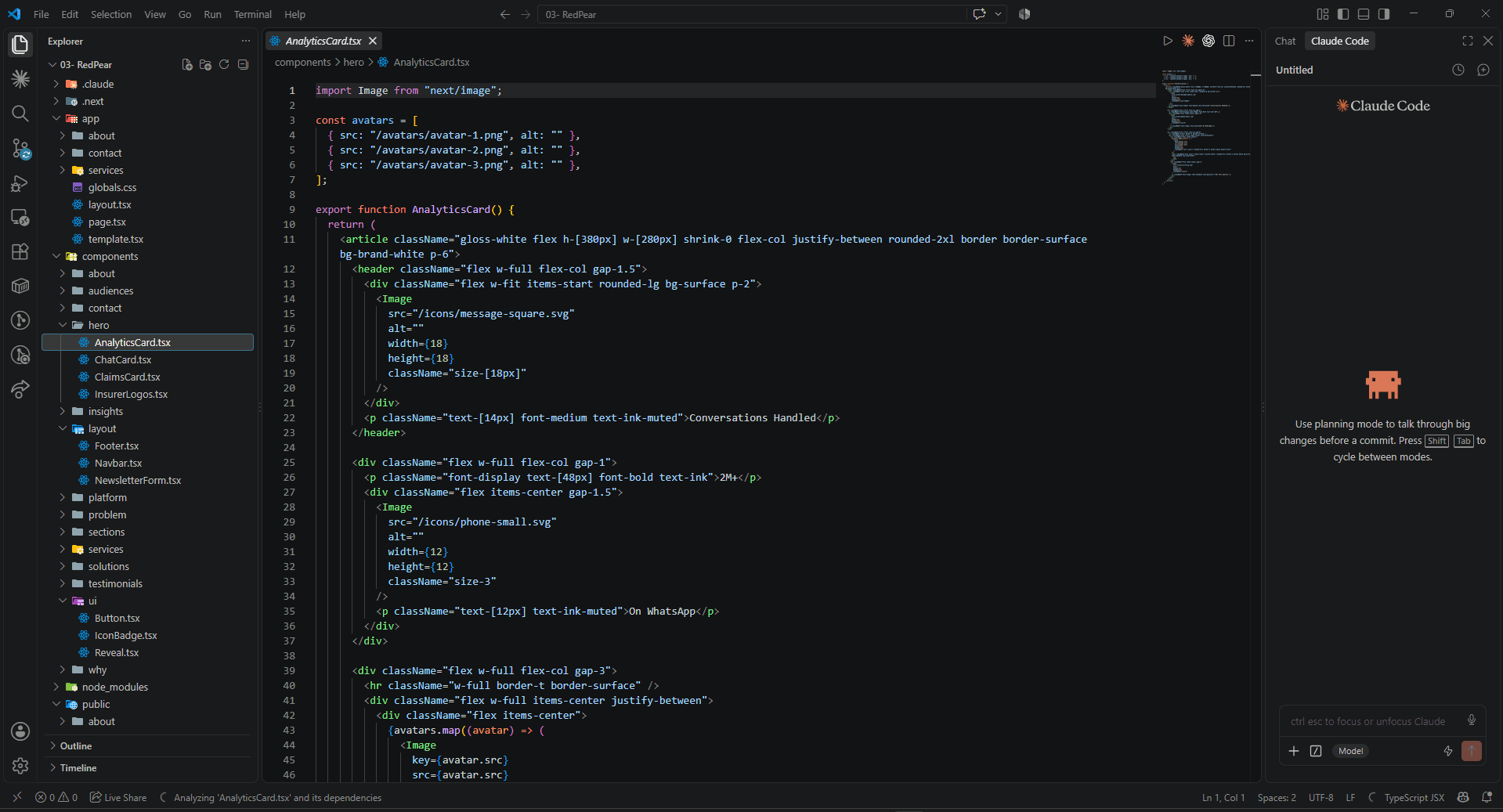 The RedPear layout open in Figma, with the layers and component panels visible